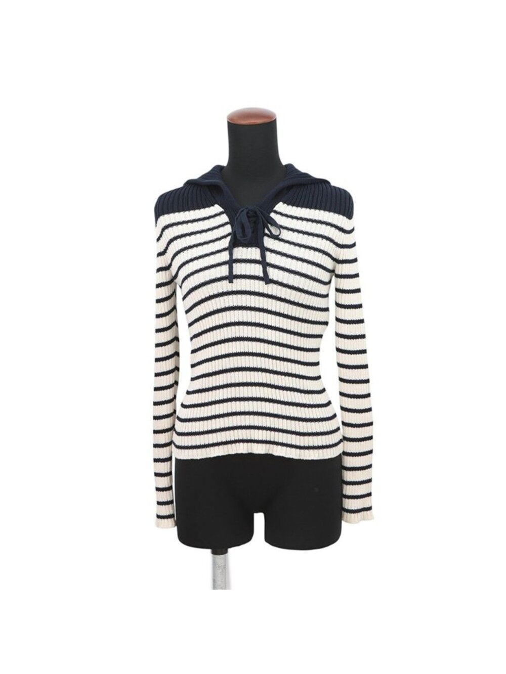 Dior Knit Border Sera Cotton 36 Long Sleeve White Sweater